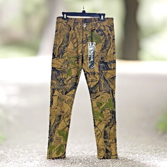 Kdnk Other - KDNK Mens Forest Camo Brown Pants 32/31.5 Skinny Ripped Patches Outdoor Jeans